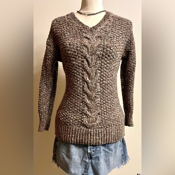 Anrienne Vittadini Tan Speckled V Neck Sweater SZ S - Picture 1 of 7